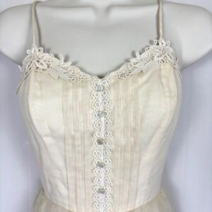 Vintage Candi Jones California Boho Prairie Dress Crochet Lace Trim Maxi Dress